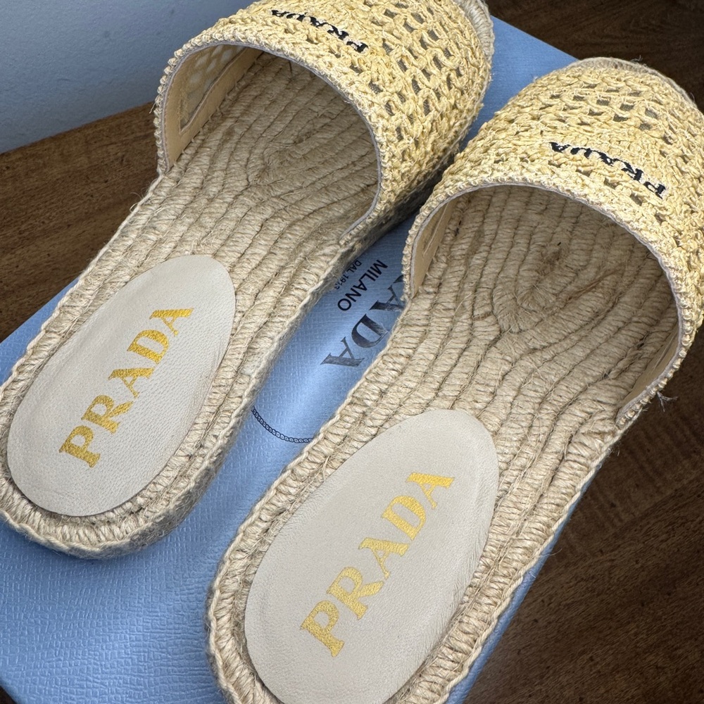 Prada Tan Espadrille Shoes with Intricate Woven Design - Picture 7 of 12